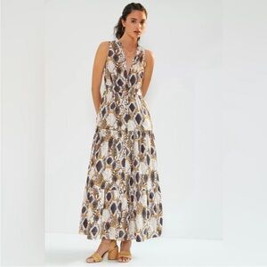 Anthropologie Maeve Snake Printed Maxi Dress 
Sz 6P Neutrals Cotton Sleeveless